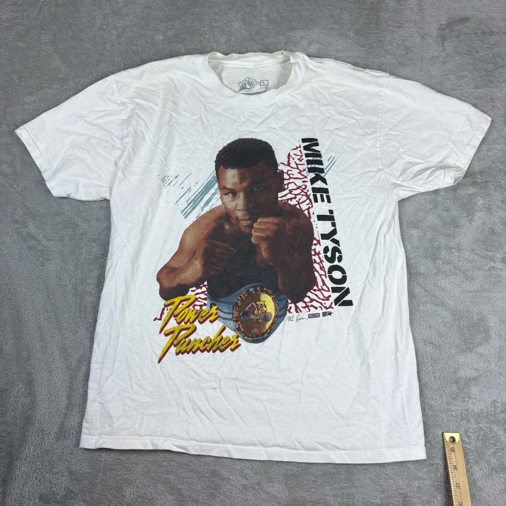 Mike Tyson Collection Shirt Men L Power Puncher‎ Graphic Tee White Boxing Sport